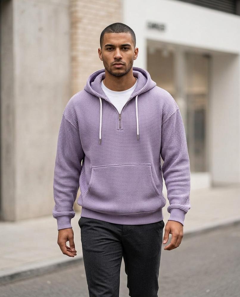 Zumieze - Lemel | Waffle-Knit Quarter-Zip Hoodie Men