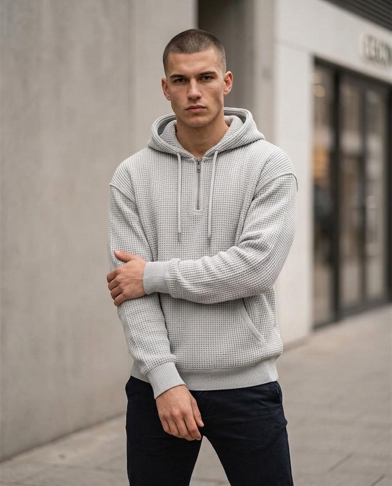 Zumieze - Lemel | Waffle-Knit Quarter-Zip Hoodie Men