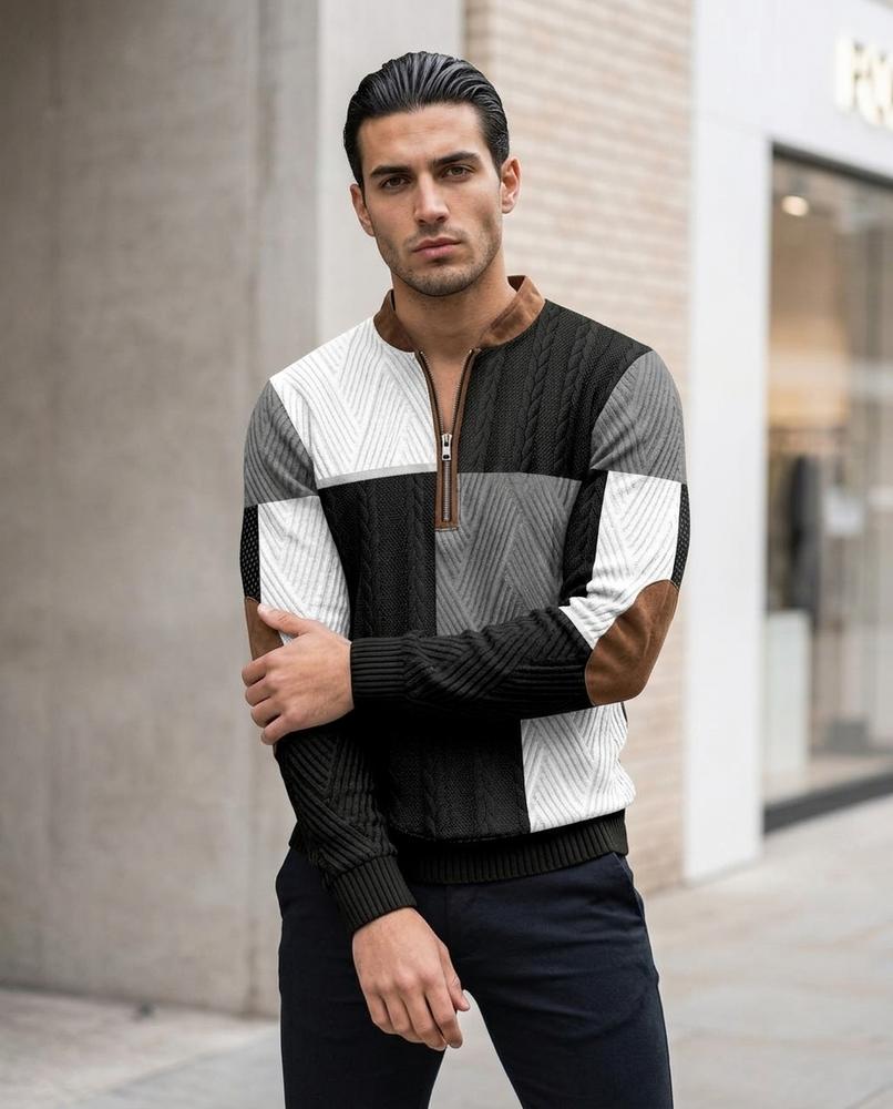 Zumieze - Elran | Color-Block Quarter-Zip Sweater Men