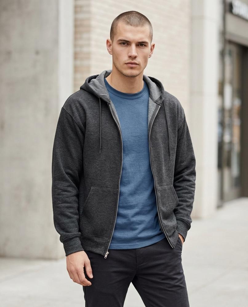 Zumieze - Razan | Zip-Up Slim-Fit Hoodie Men