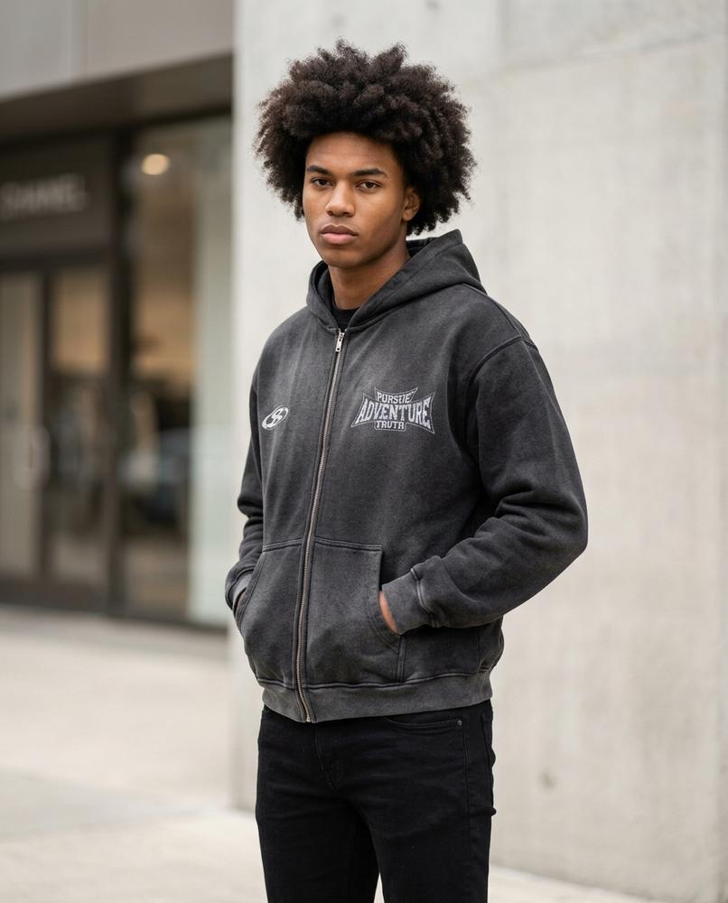 Zumieze - Zaven | Zip-Up Washed Hoodie Men