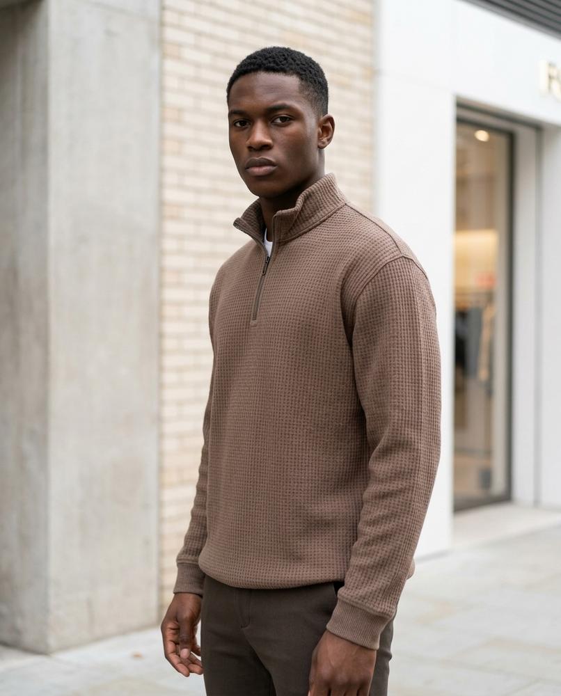 Zumieze - Lomel | Waffle-Knit Zip-Neck Sweater Men