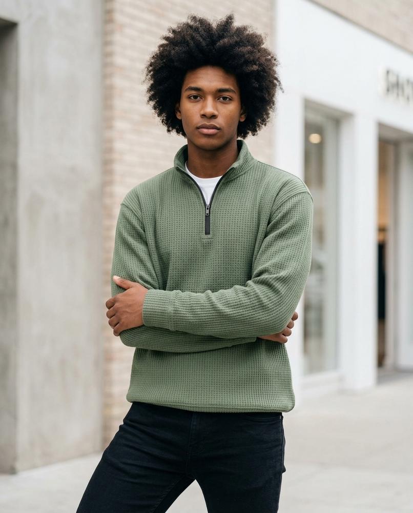 Zumieze - Lomel | Waffle-Knit Zip-Neck Sweater Men