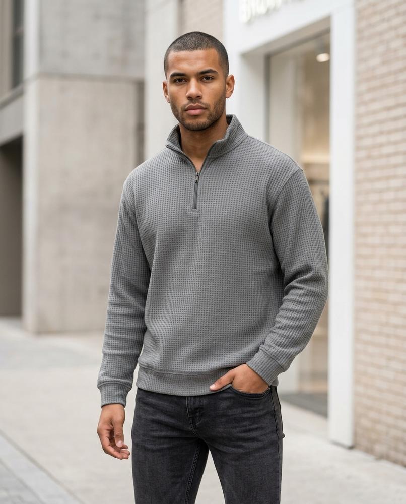 Zumieze - Lomel | Waffle-Knit Zip-Neck Sweater Men