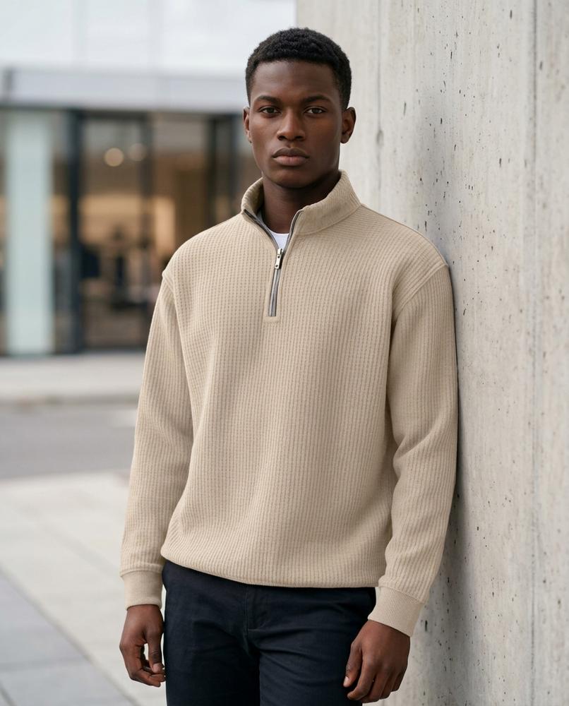 Zumieze - Lomel | Waffle-Knit Zip-Neck Sweater Men