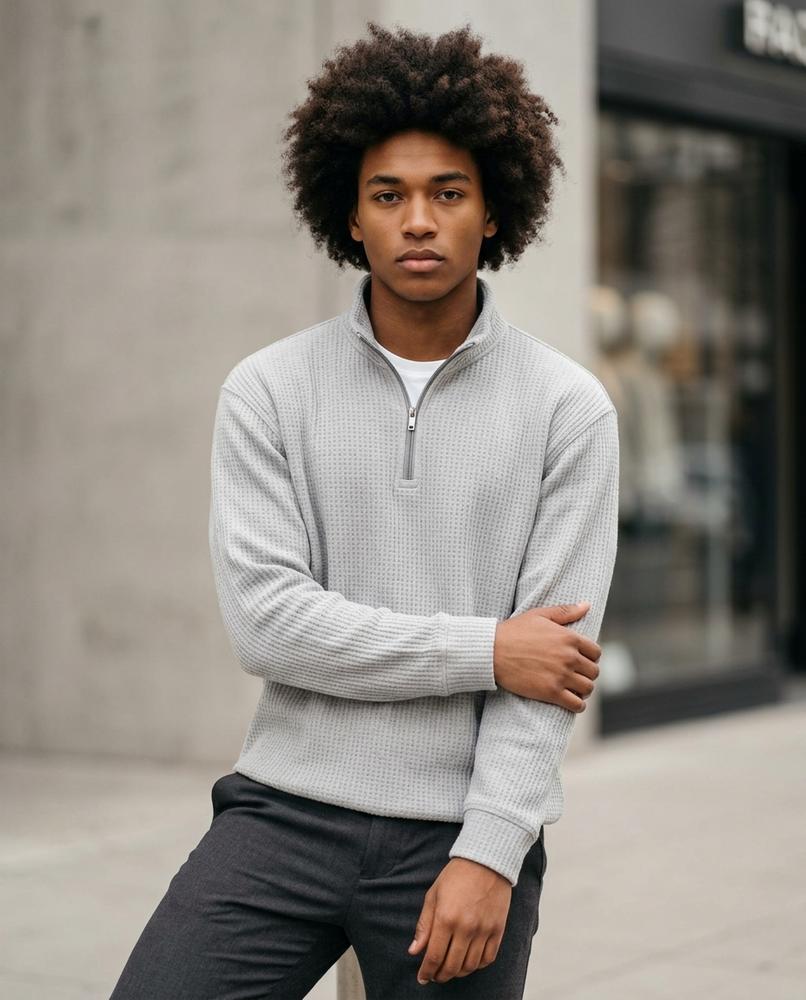 Zumieze - Lomel | Waffle-Knit Zip-Neck Sweater Men
