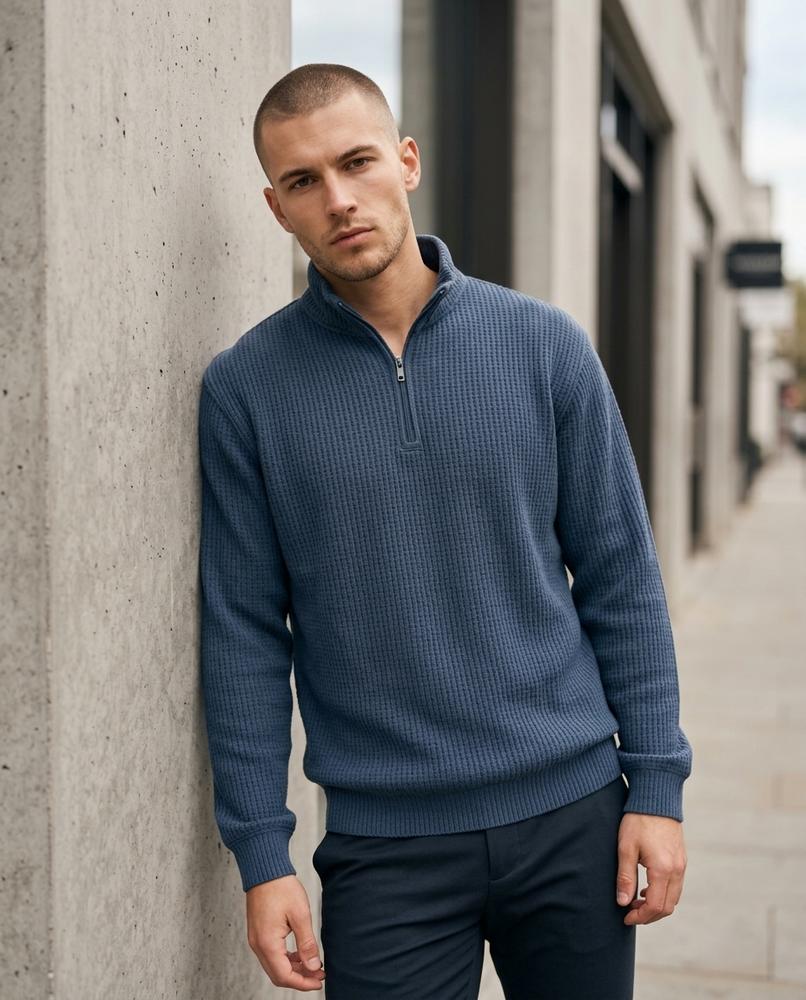 Zumieze - Lomel | Waffle-Knit Zip-Neck Sweater Men