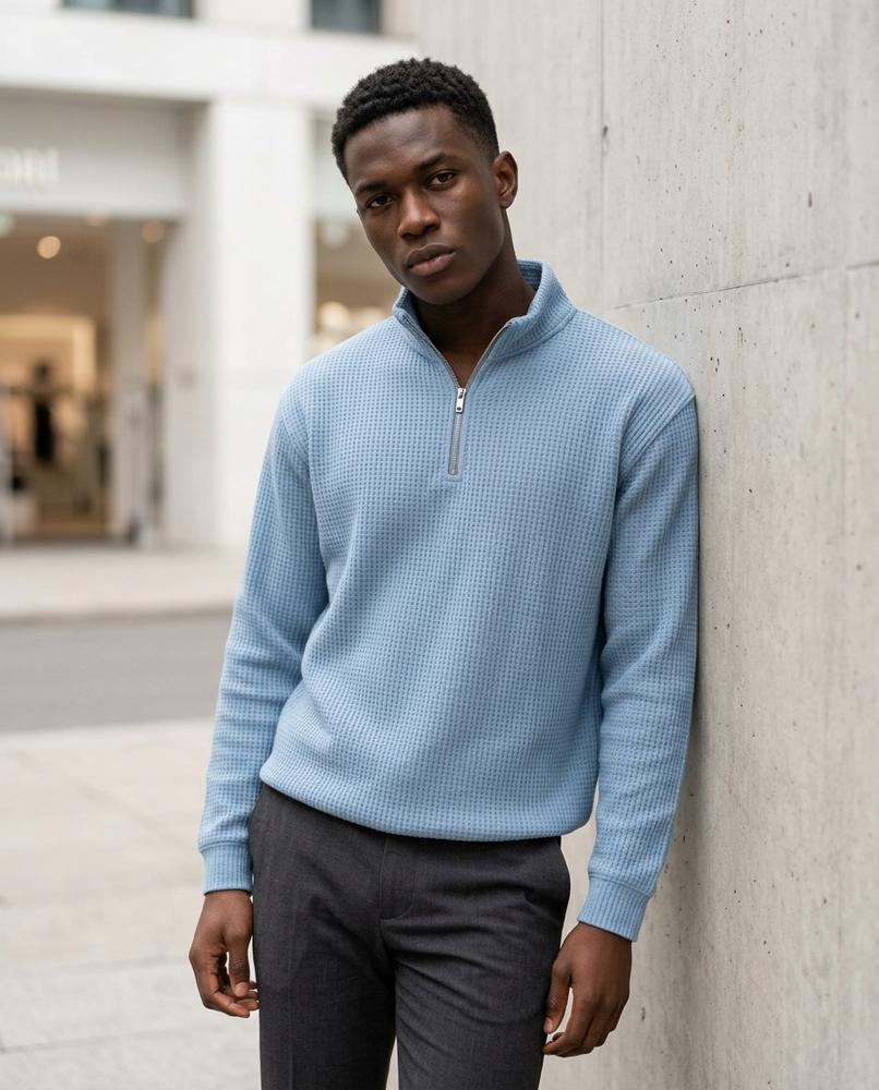 Zumieze - Lomel | Waffle-Knit Zip-Neck Sweater Men