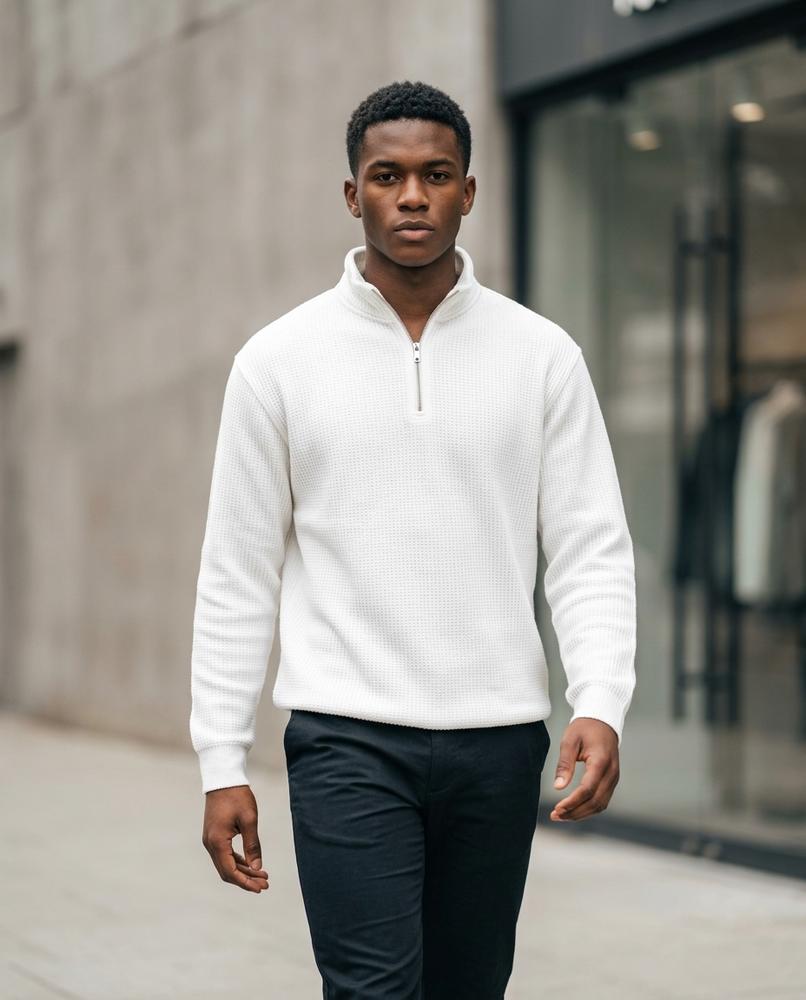 Zumieze - Lomel | Waffle-Knit Zip-Neck Sweater Men