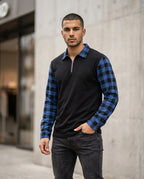 Zumieze - Zalor | Plaid-Sleeve Quarter-Zip Sweater Men
