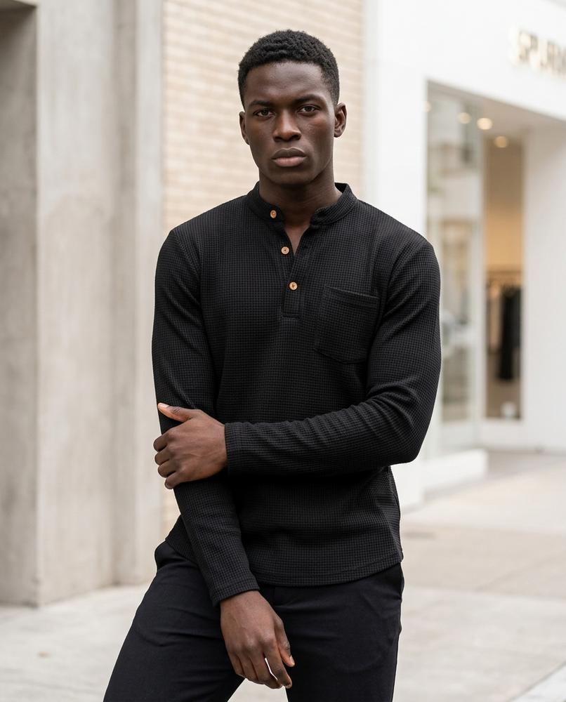 Zumieze - Alnal | Waffle-Knit Band-Collar Shirt Men