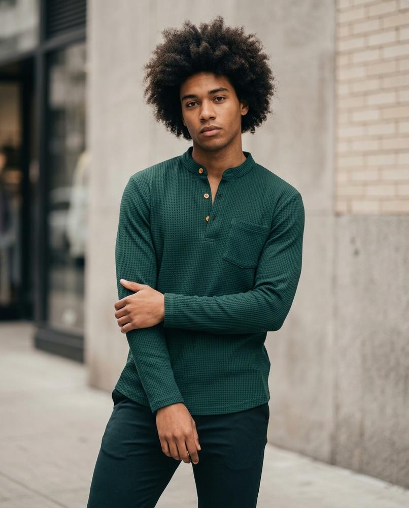 Zumieze - Alnal | Waffle-Knit Band-Collar Shirt Men