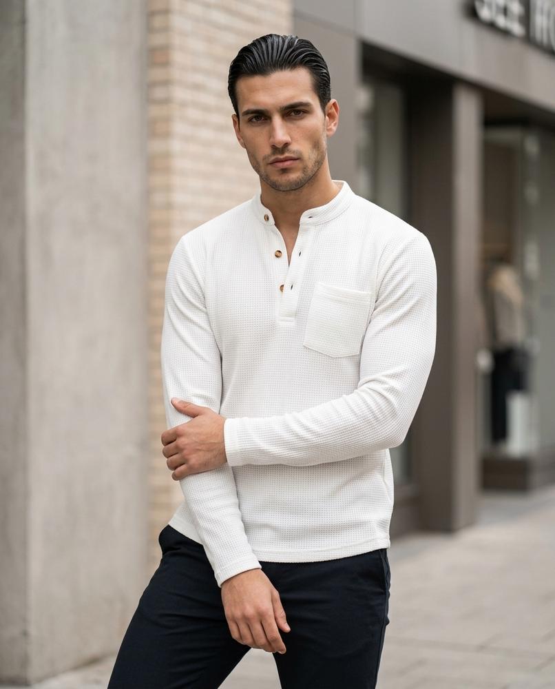 Zumieze - Alnal | Waffle-Knit Band-Collar Shirt Men