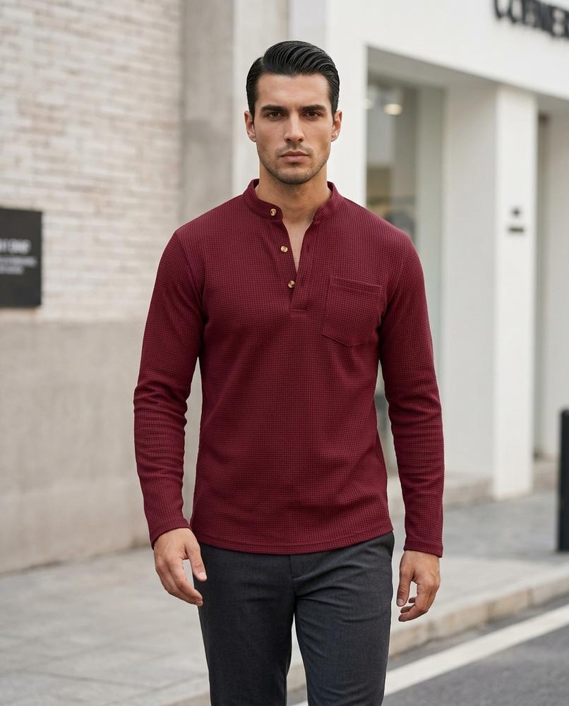 Zumieze - Alnal | Waffle-Knit Band-Collar Shirt Men