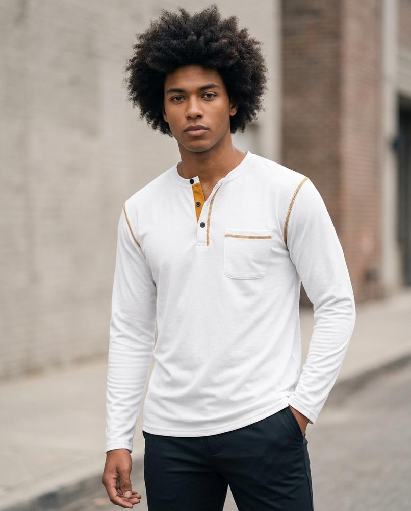 Zumieze - Zaron | Long-Sleeved Contrast-Stitch T-Shirt Men