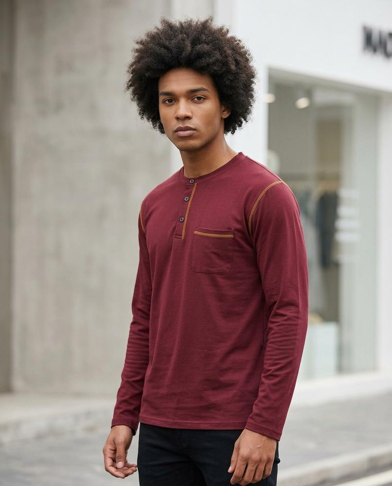Zumieze - Zaron | Long-Sleeved Contrast-Stitch T-Shirt Men
