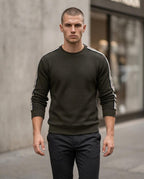 Zumieze - Neven | Waffle-Knit Striped-Sleeve Sweater Men