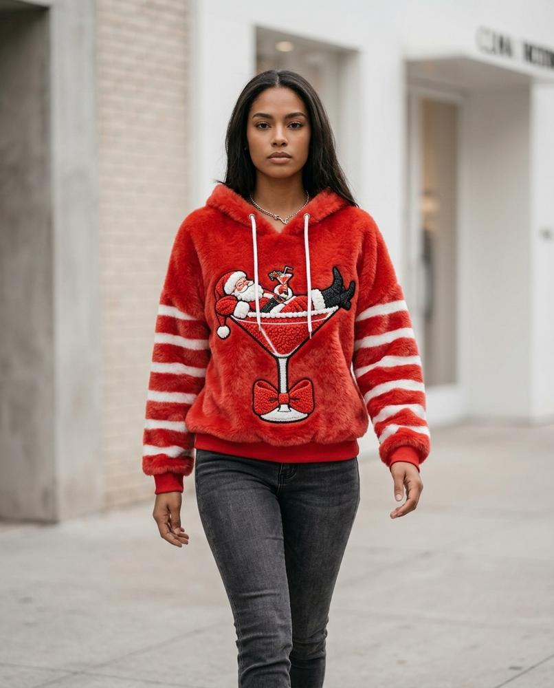 Zumieze - Larev | Plush Striped Hoodie Women