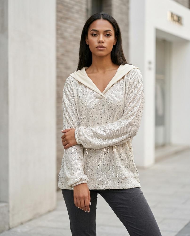 Zumieze - Notal | Sequin-Embellished Relaxed-Fit Hoodie Women