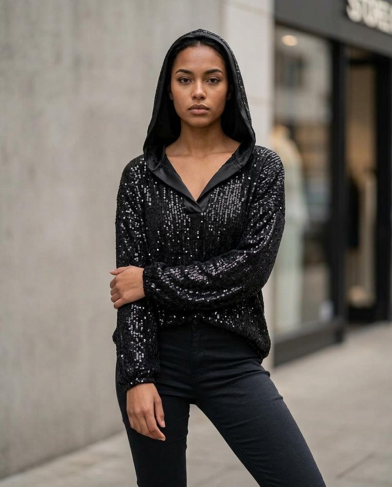 Zumieze - Notal | Sequin-Embellished Relaxed-Fit Hoodie Women