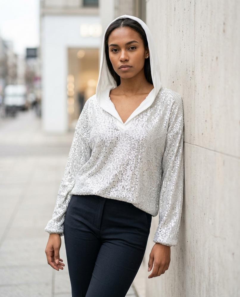 Zumieze - Notal | Sequin-Embellished Relaxed-Fit Hoodie Women