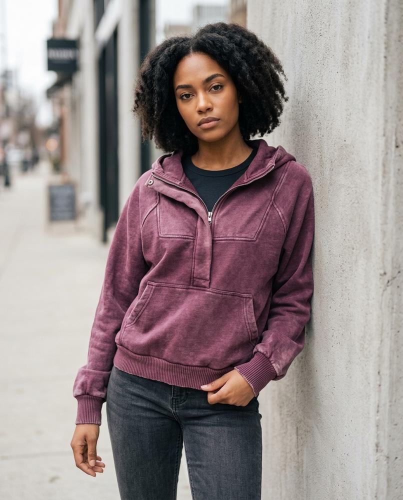 Zumieze - Vever | Washed Half-Zip Hoodie Women