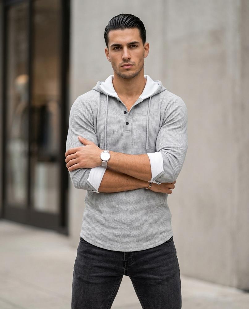 Zumieze - Colin | Waffle-Knit Henley-Neck Hoodie Men