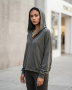 Zumieze - Kahal | Button-Placket Relaxed-Fit Hoodie Women