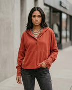 Zumieze - Kahal | Button-Placket Relaxed-Fit Hoodie Women