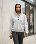 Zumieze - Kahal | Button-Placket Relaxed-Fit Hoodie Women