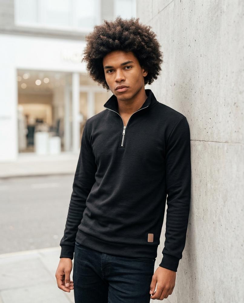 Zumieze - Karon | Zip-Neck High-Collar Sweatshirt Men