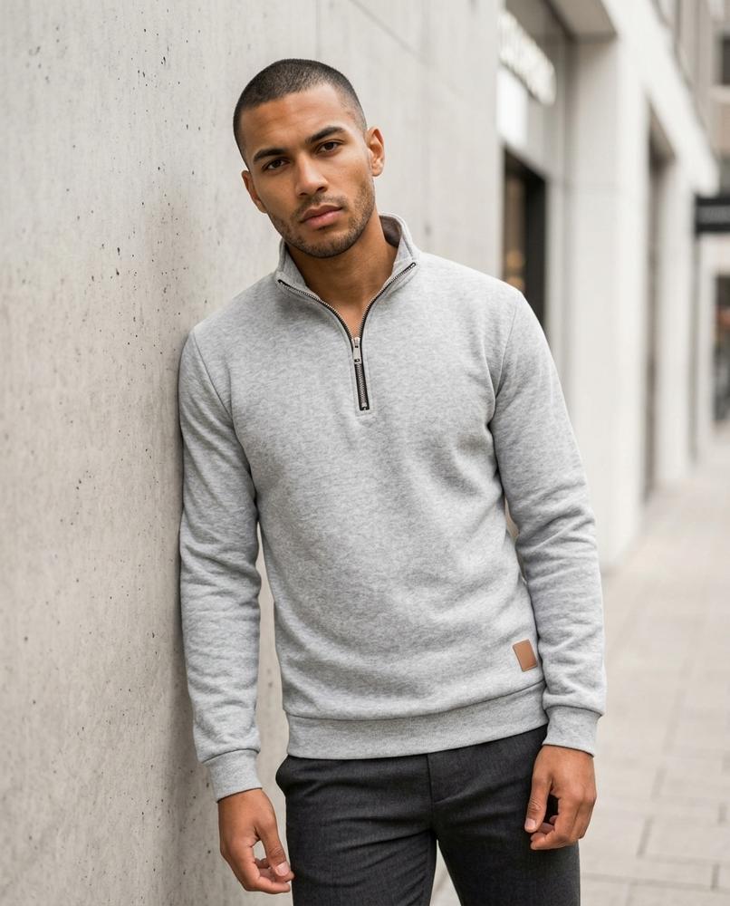 Zumieze - Karon | Zip-Neck High-Collar Sweatshirt Men
