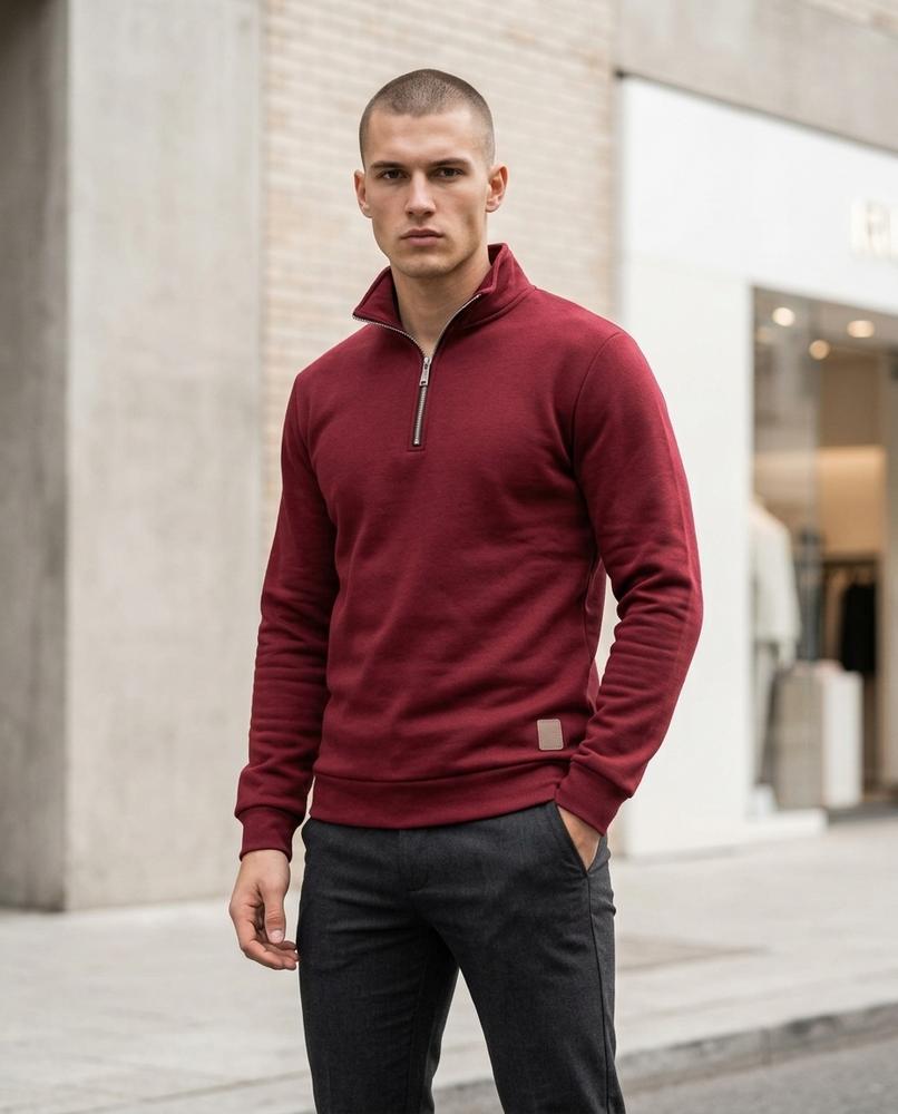 Zumieze - Karon | Zip-Neck High-Collar Sweatshirt Men
