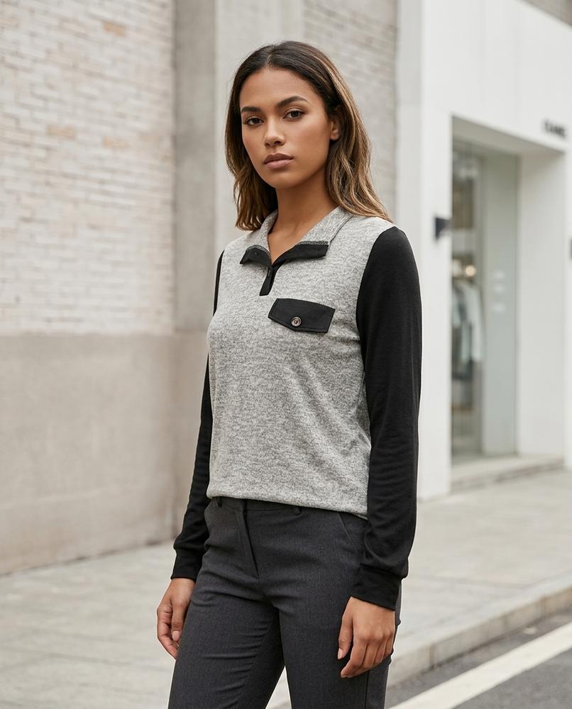 Zumieze - Nisel | Color-Block Polo-Collar Top Women