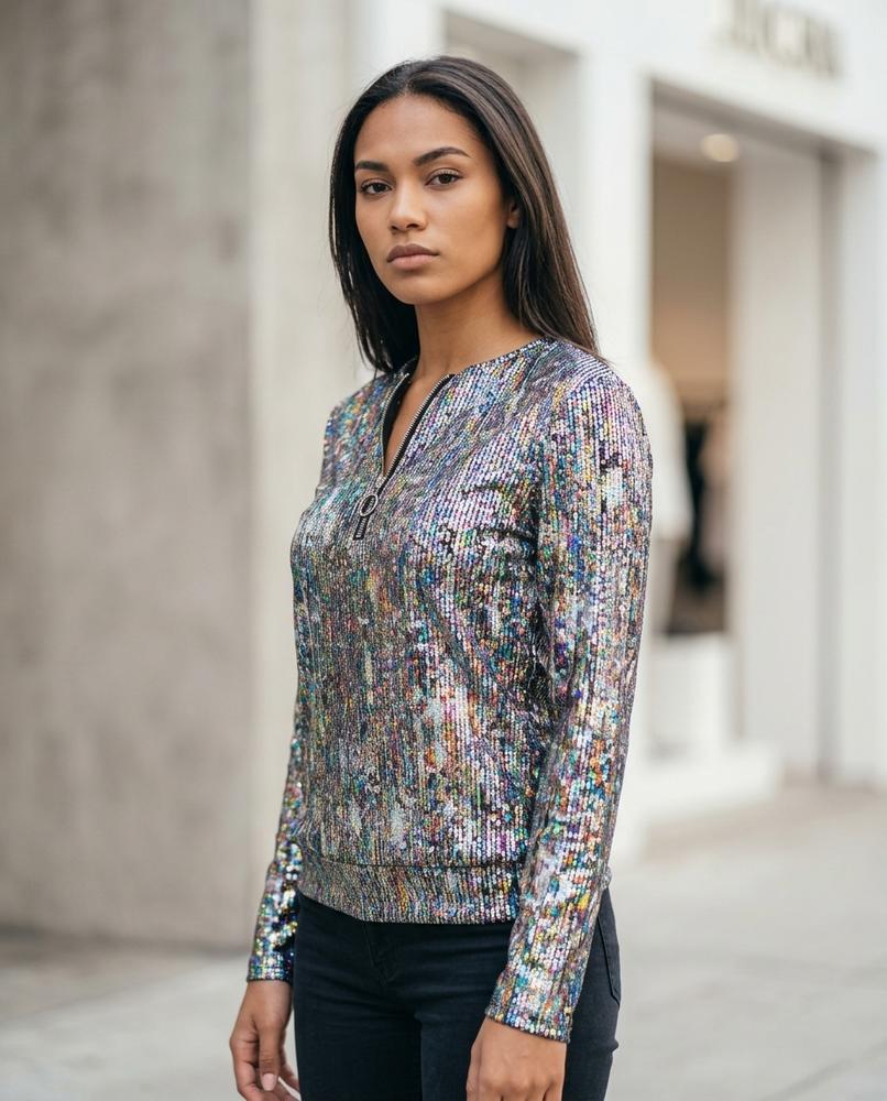 Zumieze - Calar | Sequined Quarter-Zip Top Women