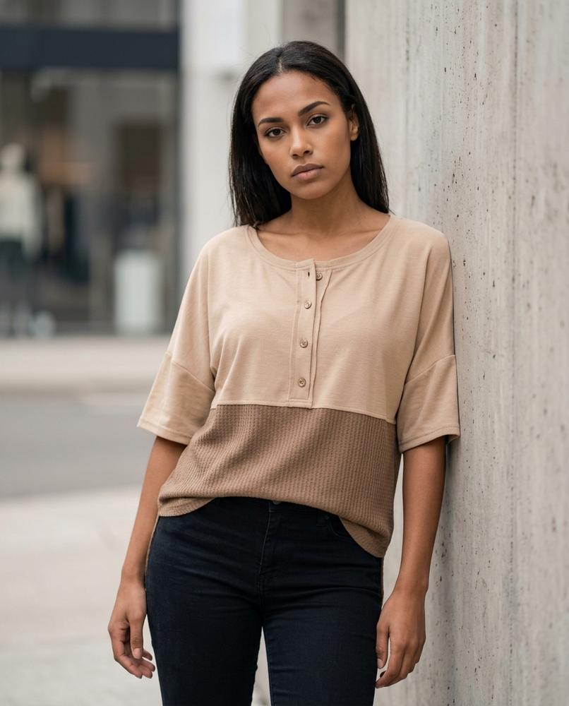 Zumieze - Nevar | Color-Blocked Waffle-Knit Top Women