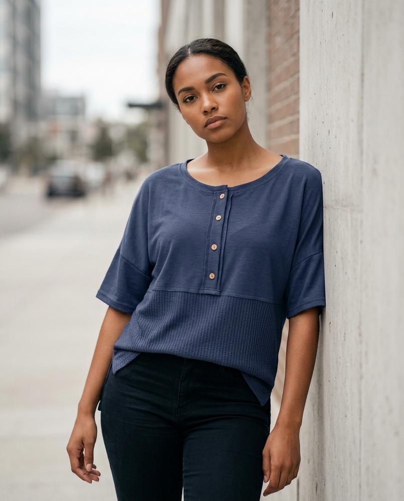 Zumieze - Nevar | Color-Blocked Waffle-Knit Top Women