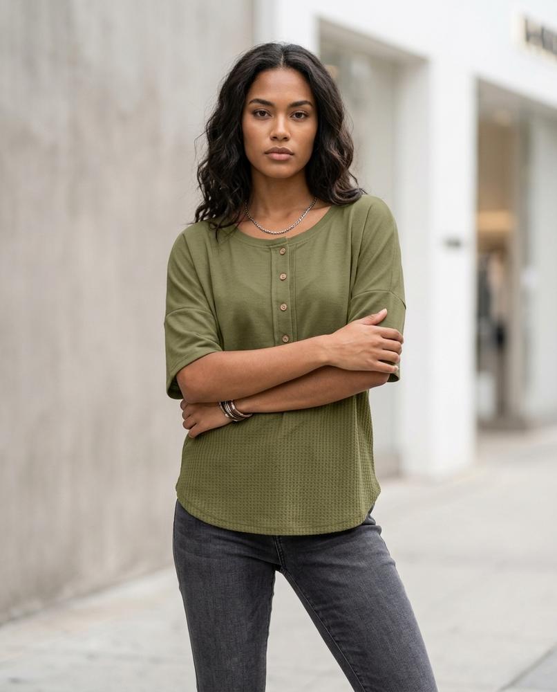 Zumieze - Nevar | Color-Blocked Waffle-Knit Top Women