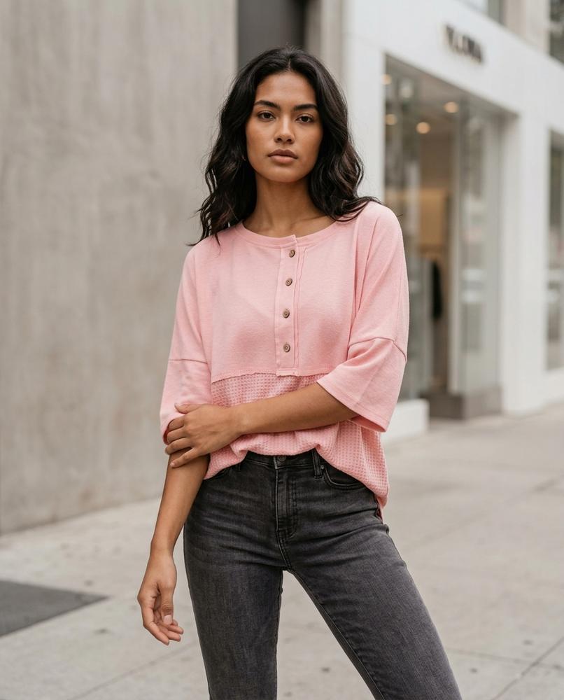Zumieze - Nevar | Color-Blocked Waffle-Knit Top Women