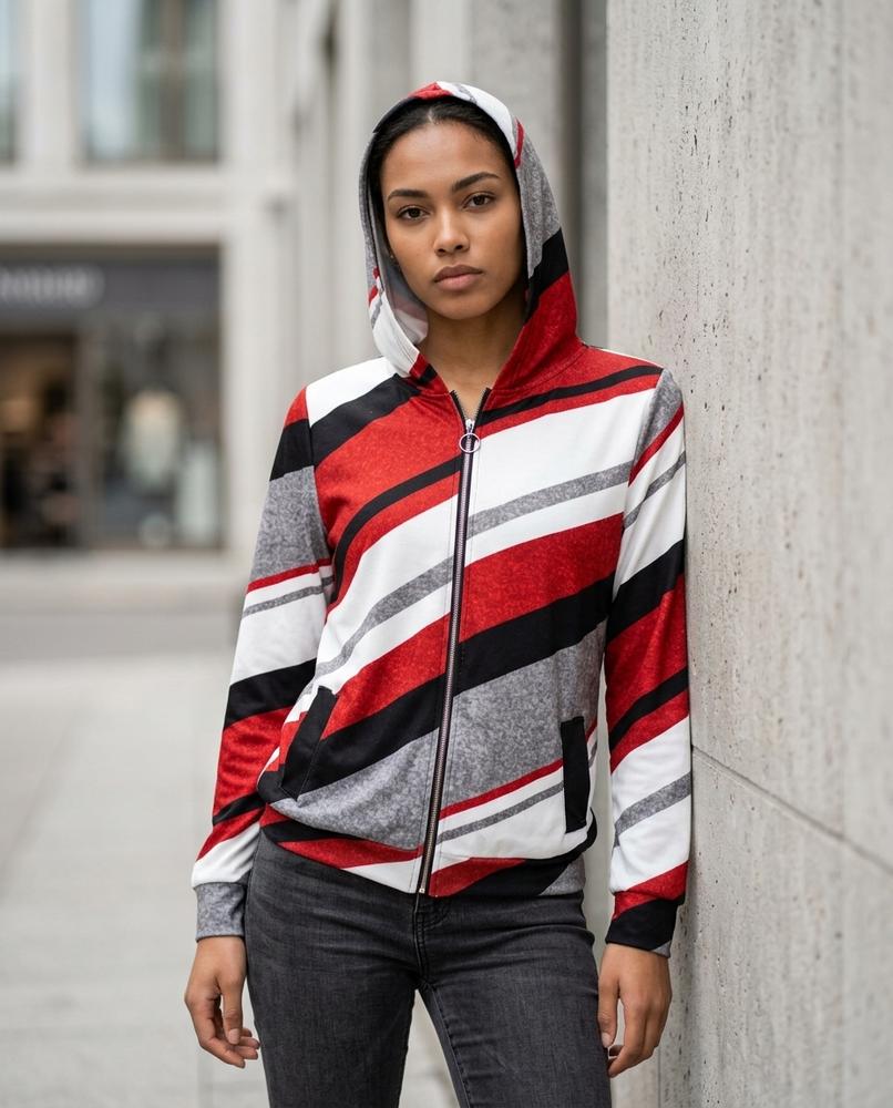 Zumieze - Kelar | Zip-Up Striped Hoodie Women