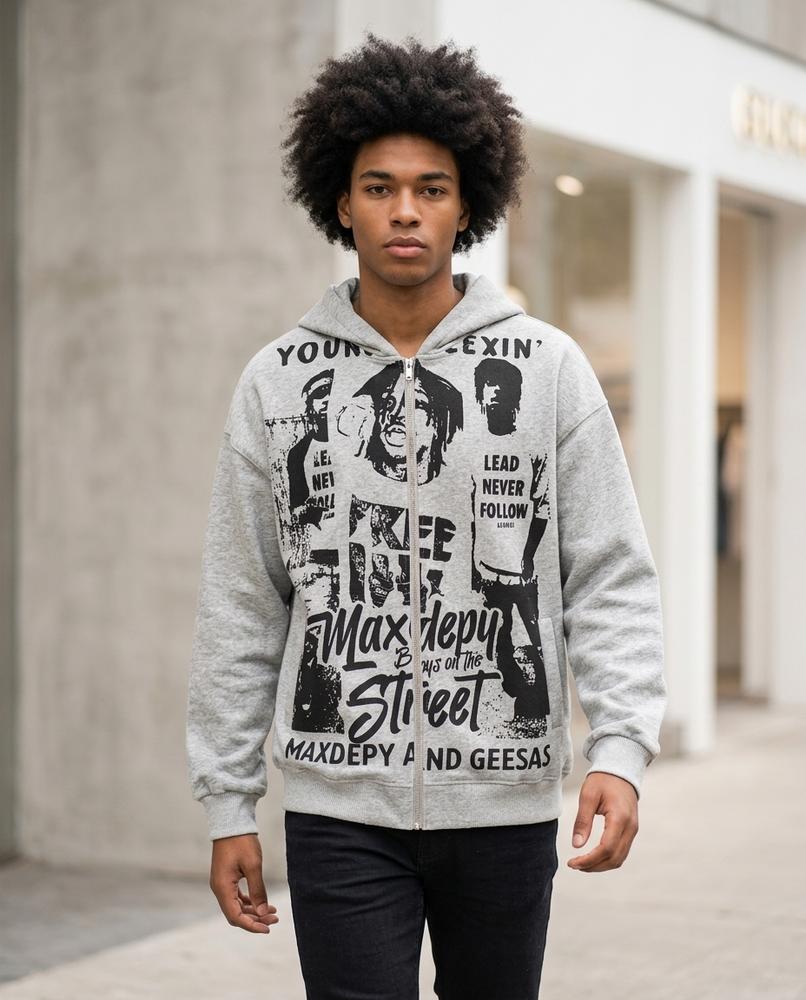 Zumieze - Raver | Zip-Up Printed Hoodie Men