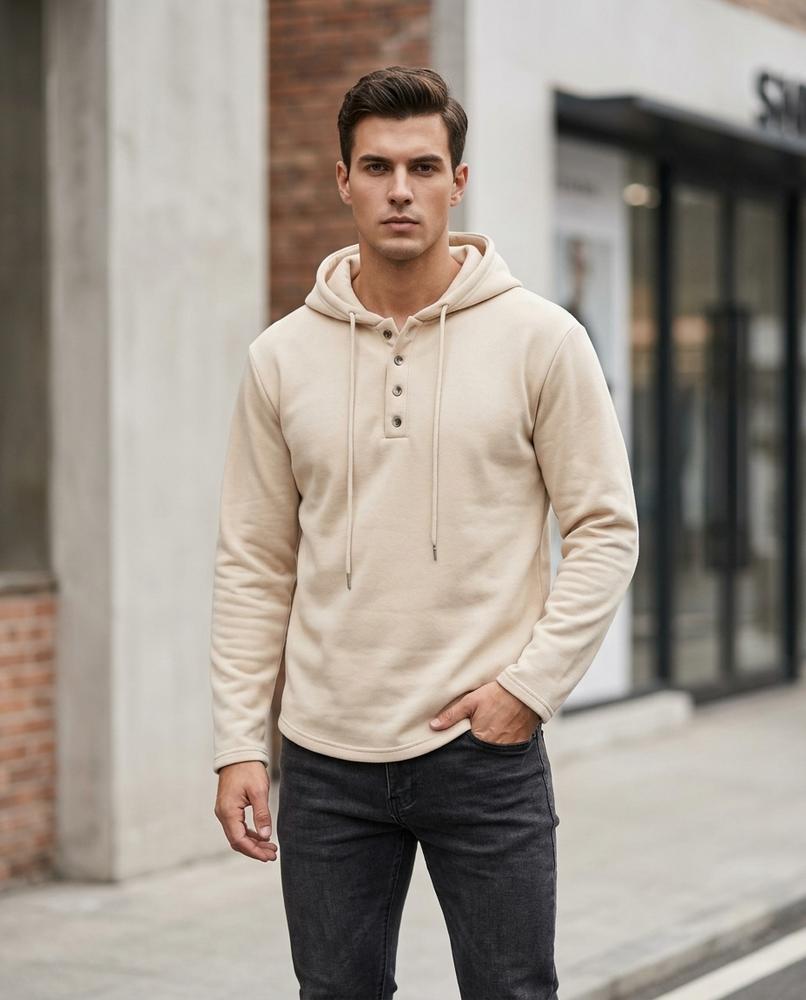 Zumieze - Armir | Button-Placket Hooded Hoodie Men