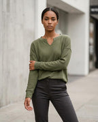 Zumieze - Dakar | Waffle-Knit Notched Neck Sweater Women