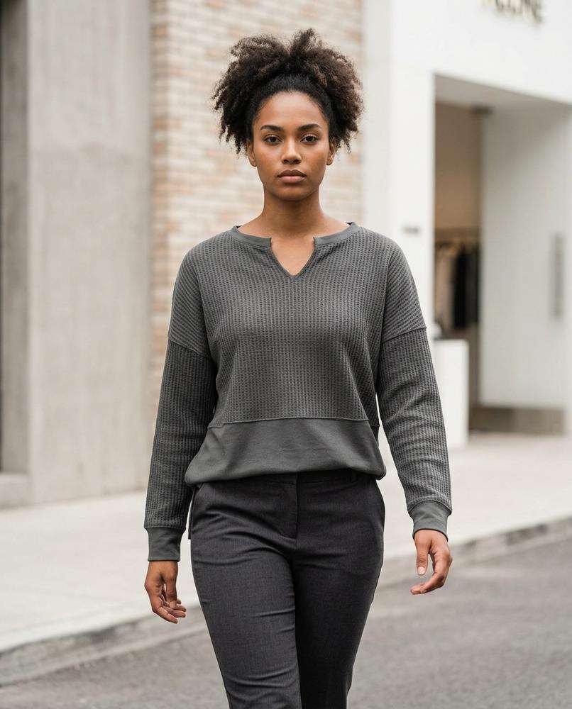 Zumieze - Dakar | Waffle-Knit Notched Neck Sweater Women