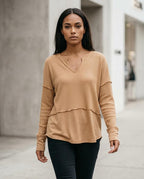 Zumieze - Dakar | Waffle-Knit Notched Neck Sweater Women