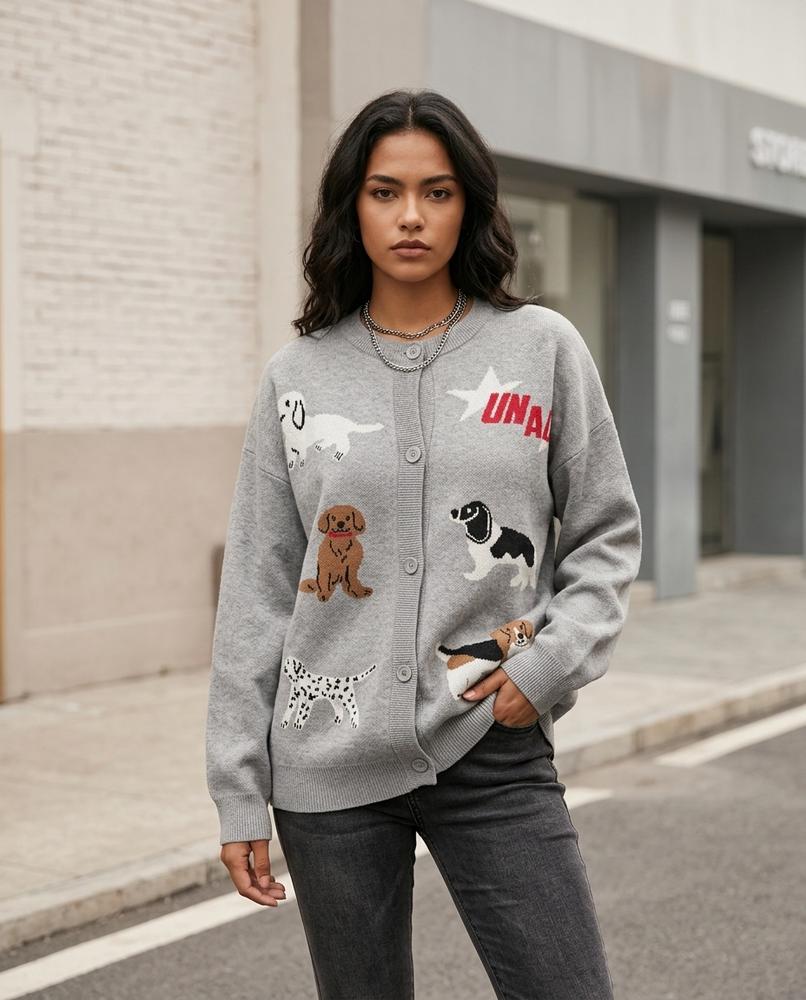 Zumieze - Rilev | Button-Up Graphic-Knit Cardigan Women