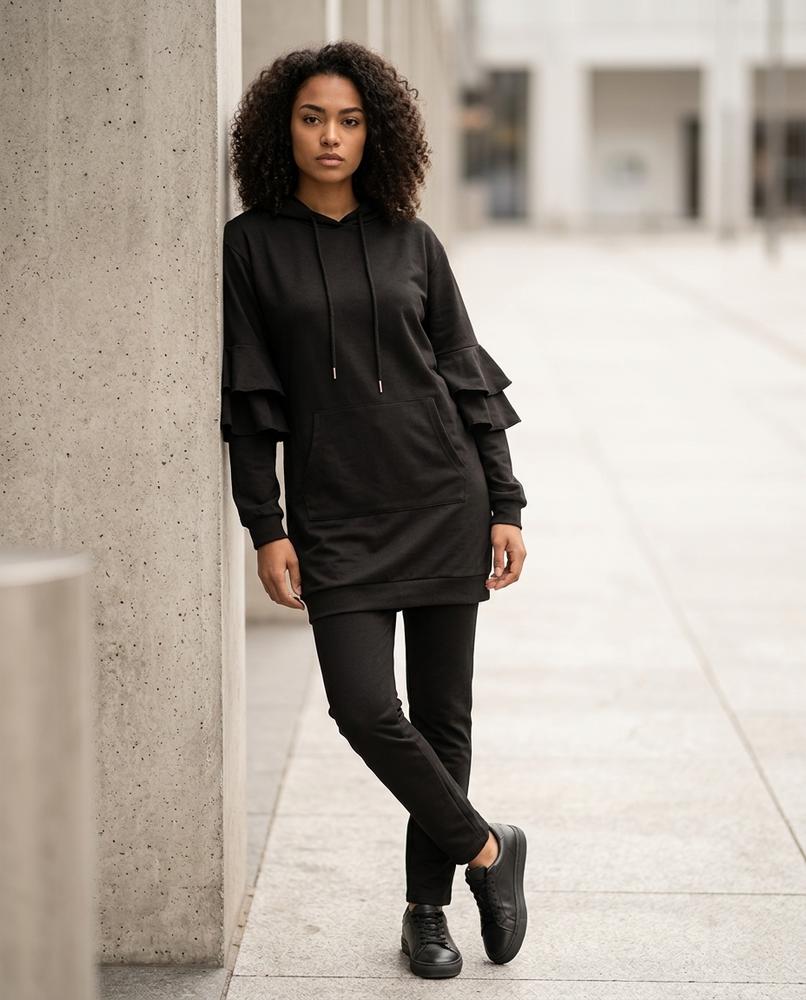 Zumieze - Elmon | Ruffled-Sleeve Longline Hoodie Women