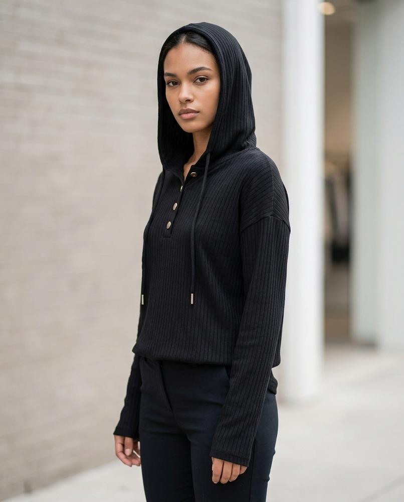 Zumieze - Ratal | Ribbed Buttoned Hoodie Women