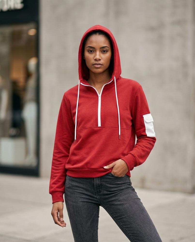 Zumieze - Veven | Quarter-Zip Contrast-Pocket Hoodie Women