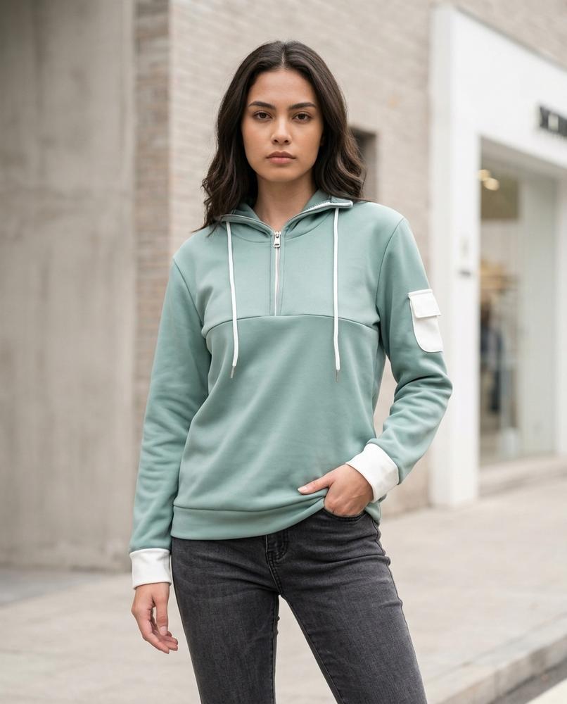 Zumieze - Veven | Quarter-Zip Contrast-Pocket Hoodie Women